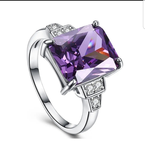 Trinity Rings for Women Past Present Future Rings for Women 1.48 Carats Sterling Silver Amethyst Ring February Birthsthone Amethyst Past Present Future Jewelry Gift for Her main image 1